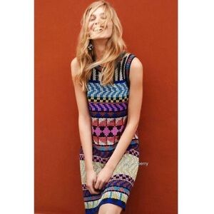 Aldo Martins Anthropologie Mosaic Jackie Sweater Dress Black Bright Print Small